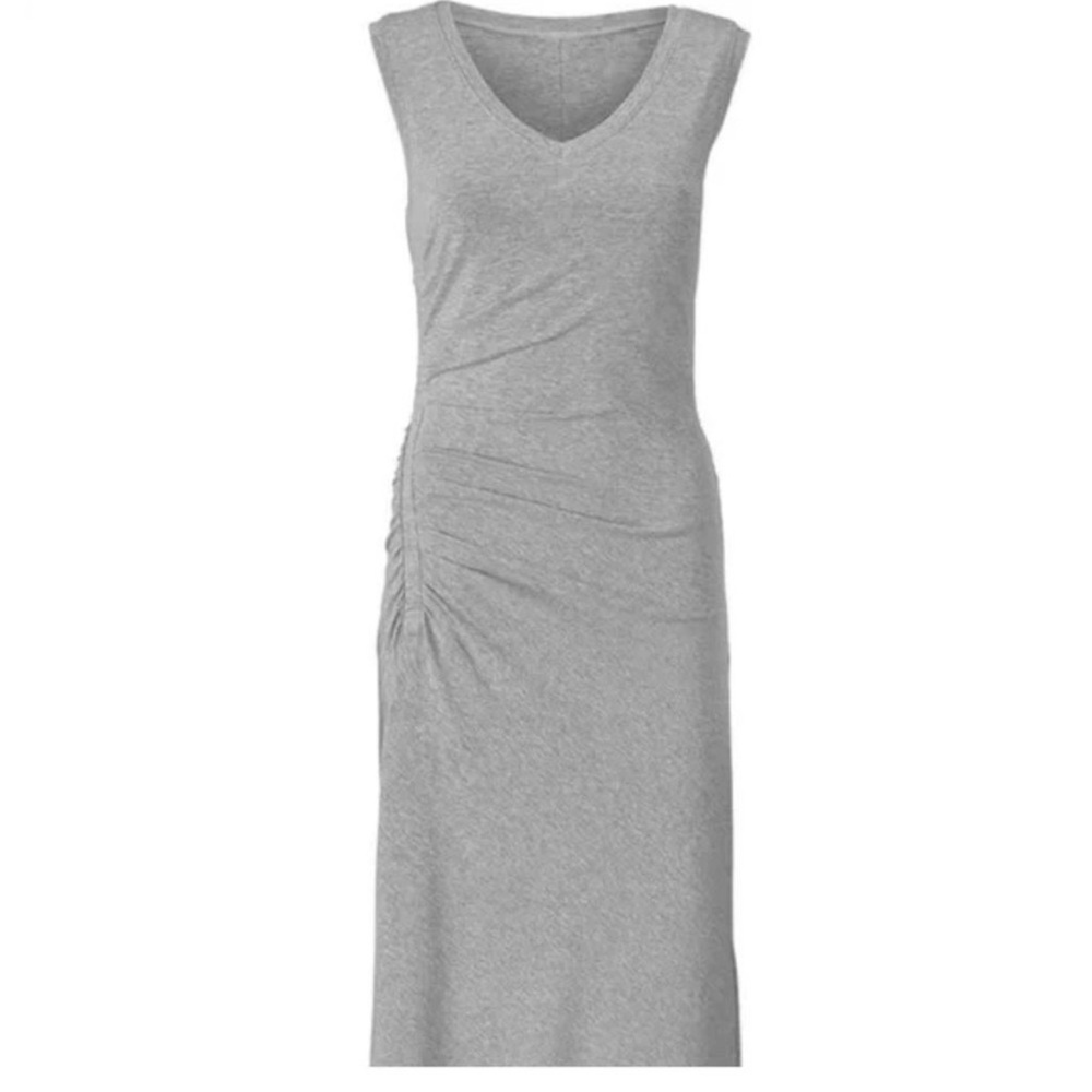 CAbi Women's XS Extra Small 5618 Breeze Gray Maxi Dress Sleeveless Ruched Side